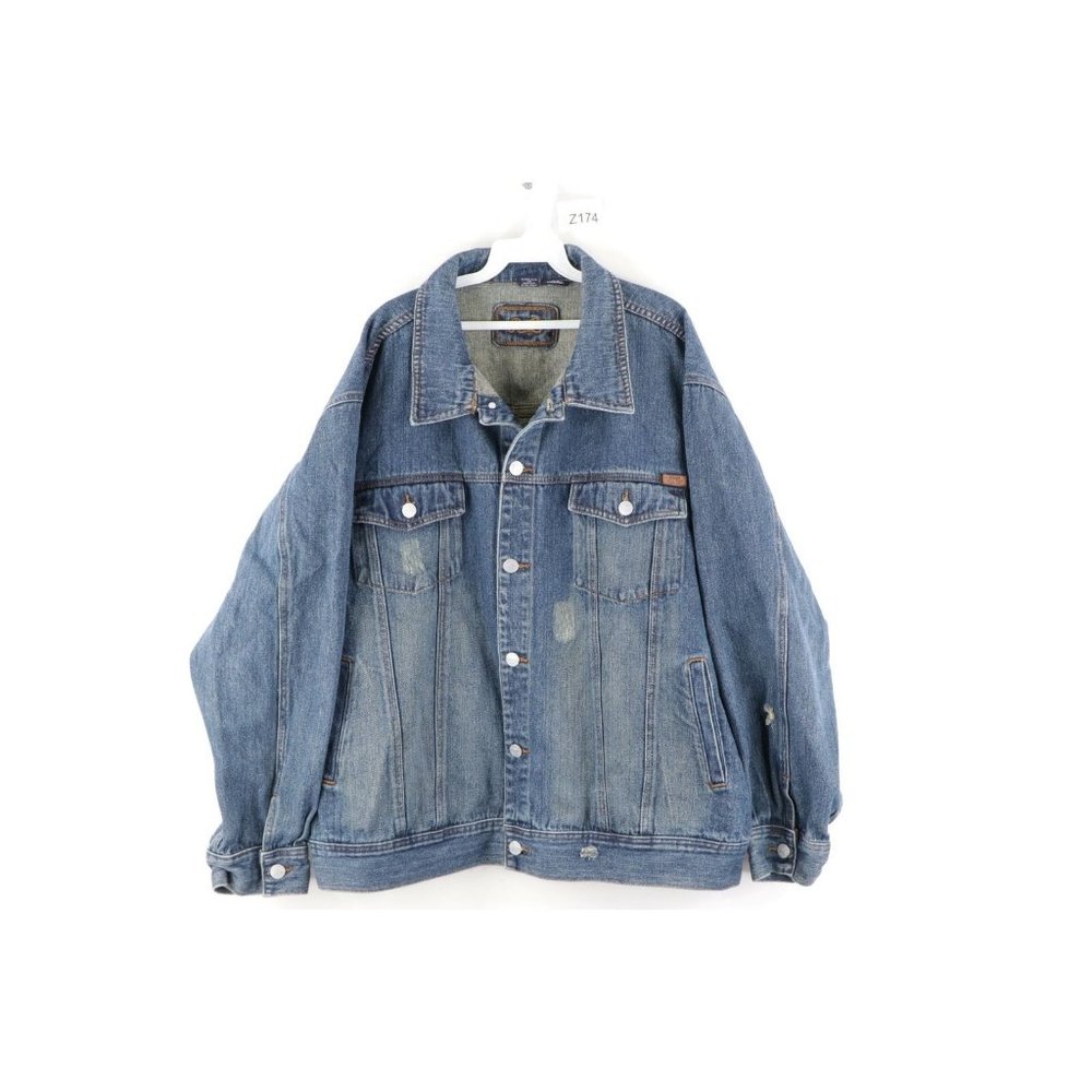 Vintage 90s Pepsi Cola Mens 2XL Spell Out Distressed Denim Jean Trucker Jacket